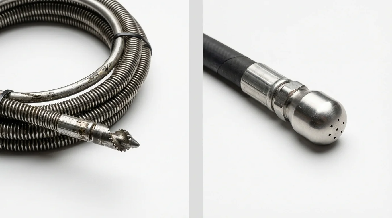 Drain snake cable and hydro jetting nozzle used for drain cleaning in Luckey, OH