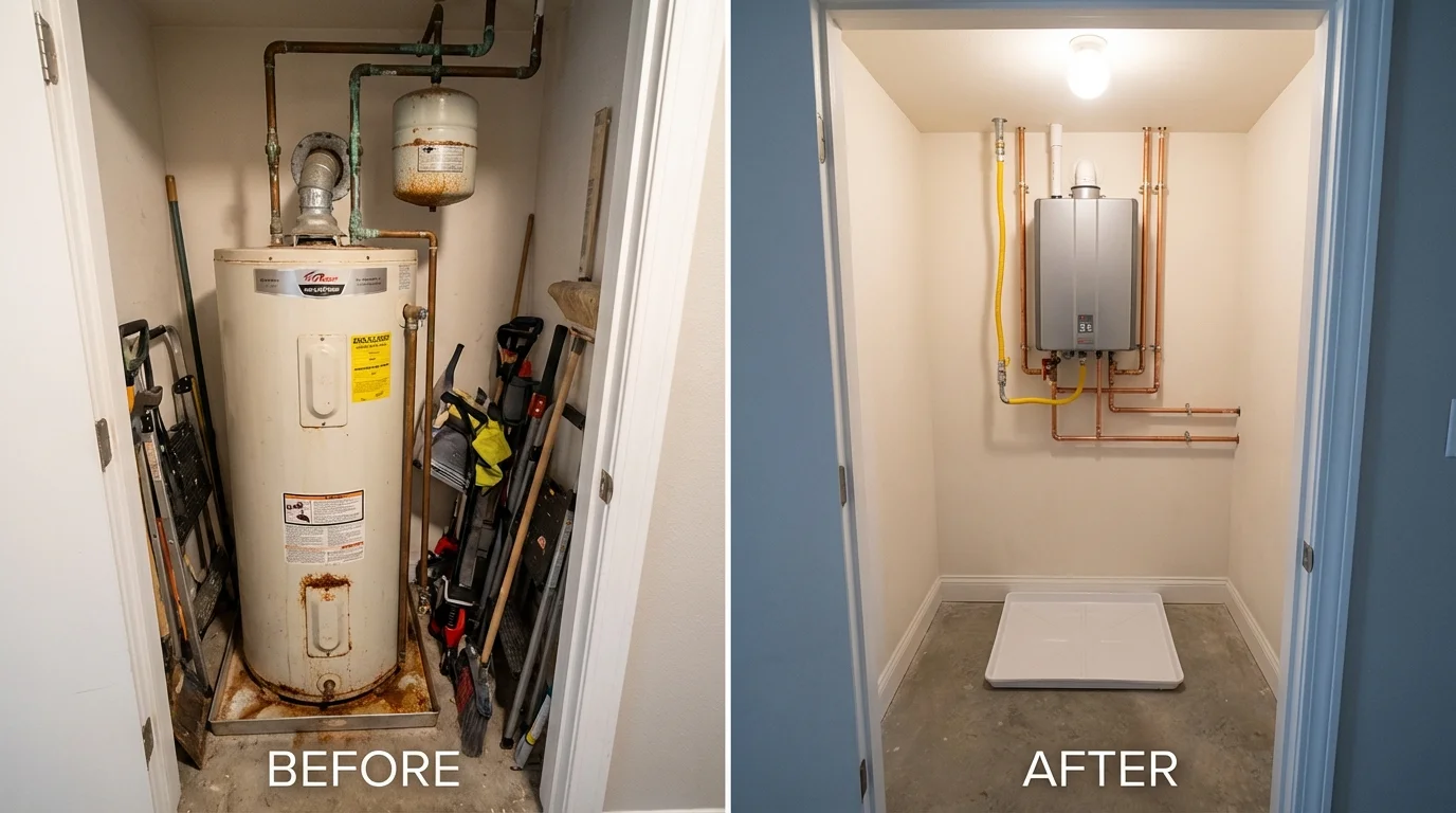 Tank water heater versus wall-mounted tankless unit comparison for Luckey, OH homeowners